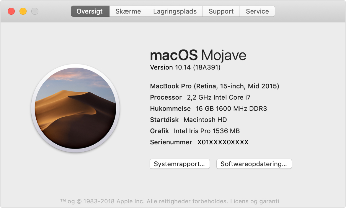 Tjekke macOS version