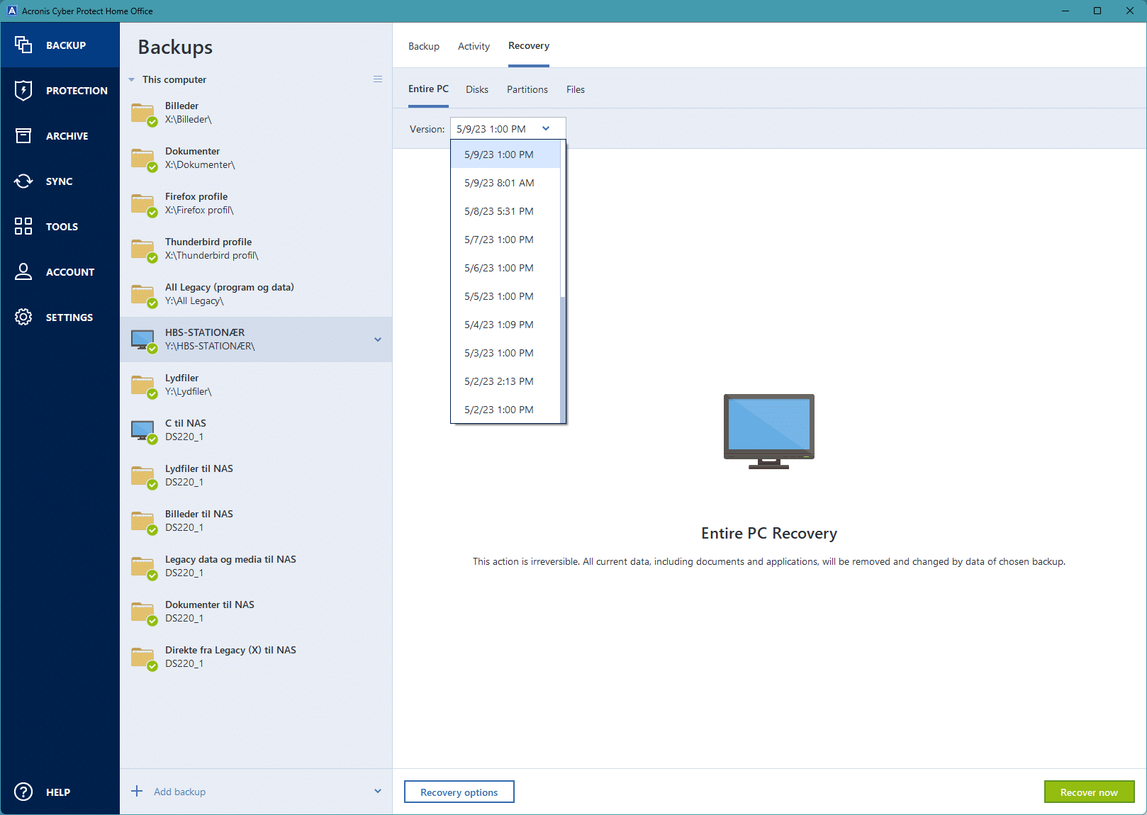 Backup med Acronis