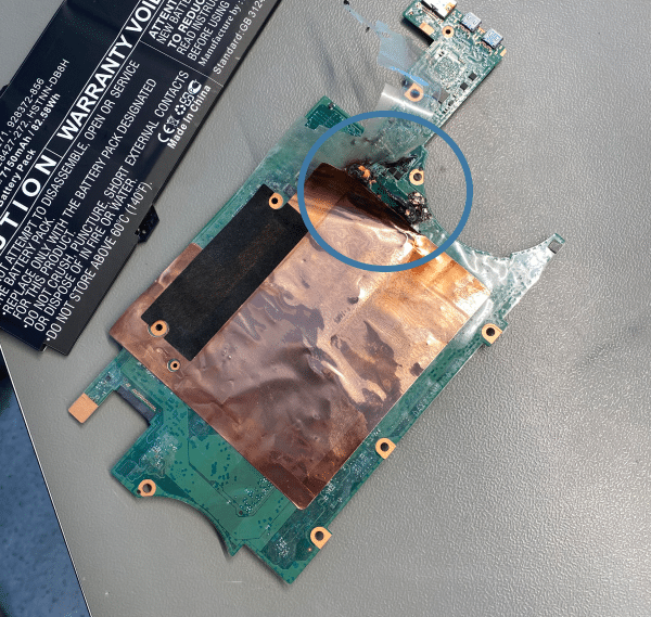 Brændt reservedel og dårligt batteri